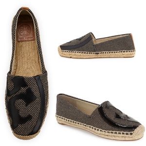 Tory Burch Lonnie Logo Woven Espadrille Flat Black/Brown